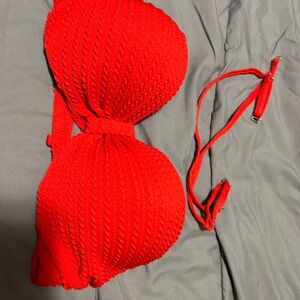 Vibrant Red Textured Bikini Top